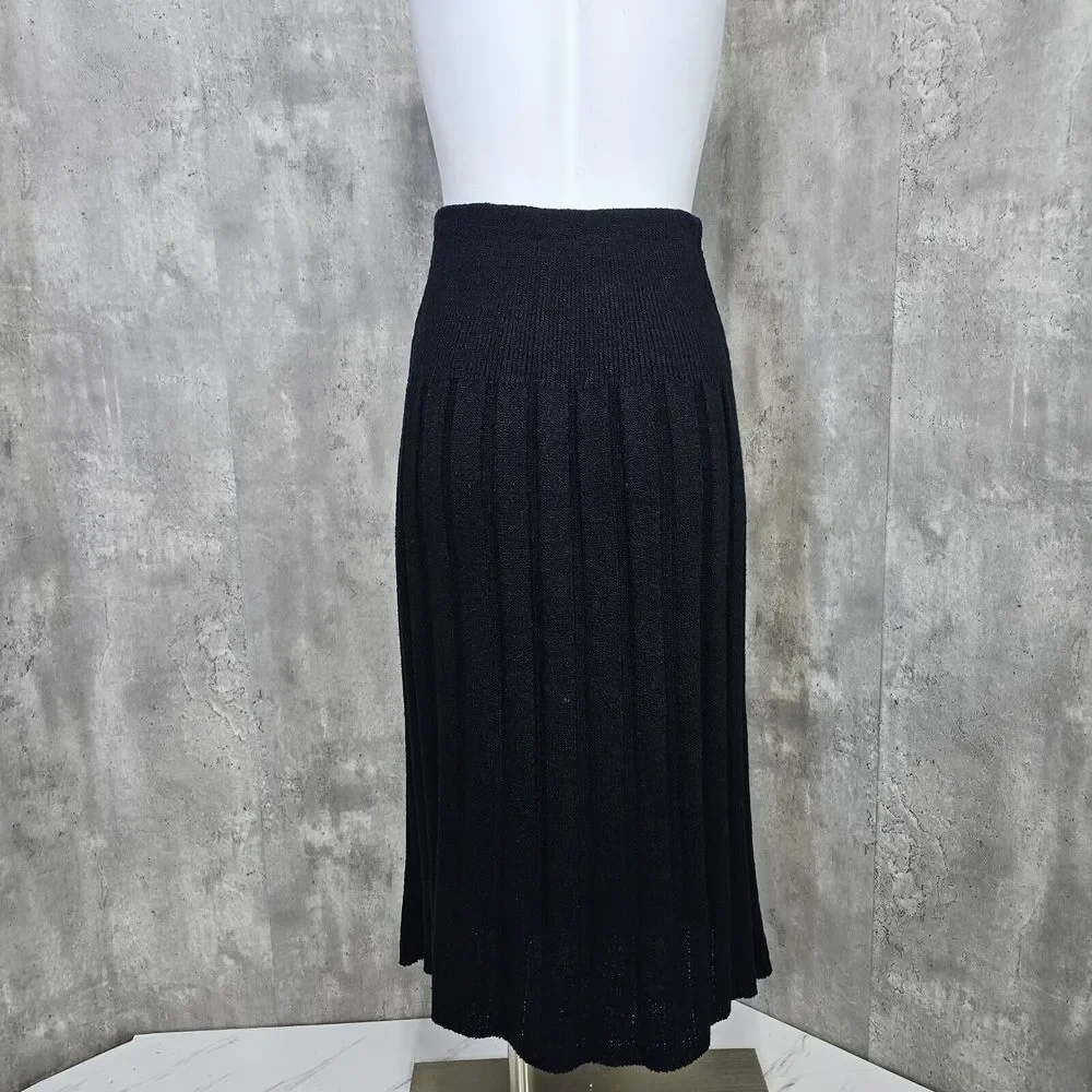 Vintage‎ 70s Its Pure Gould Black Knit Skirt Wide Ribbed Elastic Waistband Midi